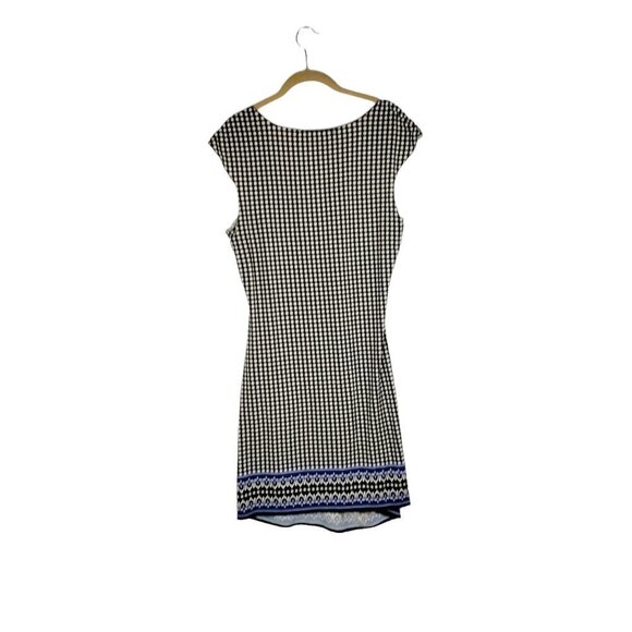 Max Studio Cap Sleeve Faux Wrap Dress Black White Dot Travel Womens Size Medium - Picture 2 of 7